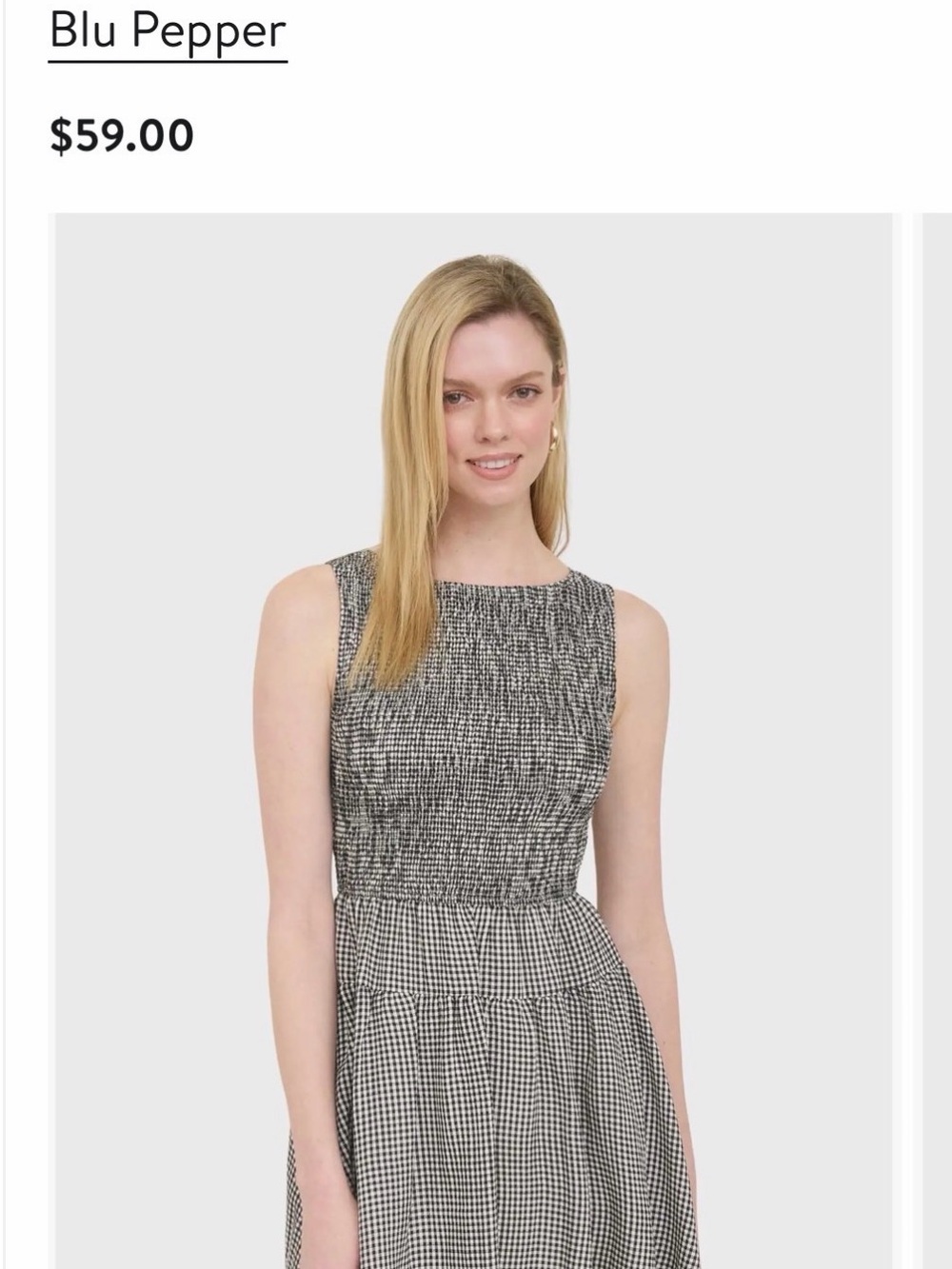 Blu Pepper Black & White Gingham Smocked Waist Sleeveless Dress